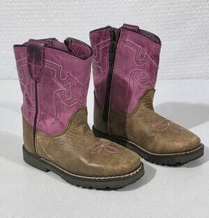 Smoky Mountain Girls Pink Brown Western Cowboy Boots Youth Size 7R Leather